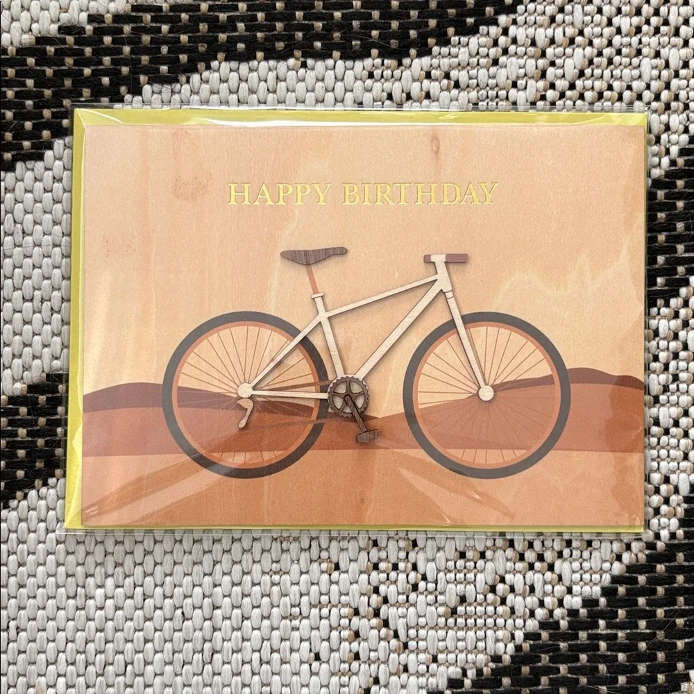 🆕Papyrus Wood Cut Bicycle Birthday Greeting Card